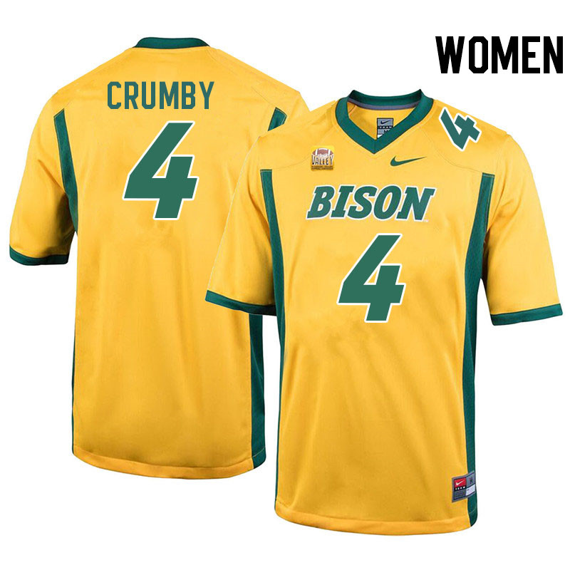 Women #4 Jaylin Crumby North Dakota State Bison College Football Jerseys Stitched-Yellow
